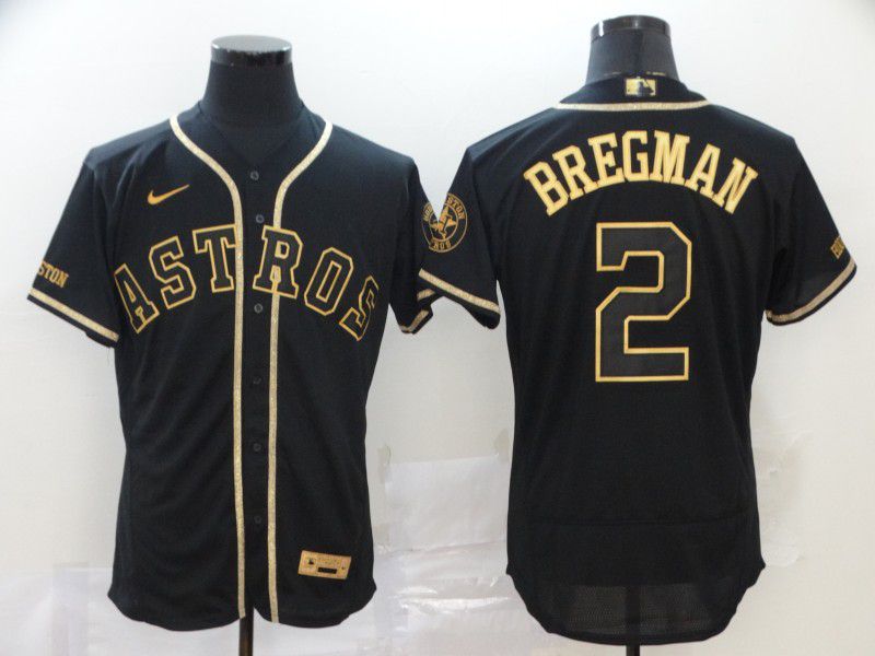 Men Houston Astros 2 Bregman Black Retro gold character Nike MLB Jerseys